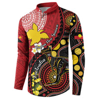 Papua New Guinea And Australia Aboriginal Button Sweatshirt Bird Of Paradise And Kangaroo Together LT05 - Polynesian Pride