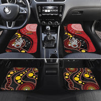 Papua New Guinea And Australia Aboriginal Car Mats Bird Of Paradise And Kangaroo Together LT05 Set 4pcs Red - Polynesian Pride