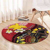 Papua New Guinea And Australia Aboriginal Round Carpet Bird Of Paradise And Kangaroo Together