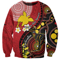 Papua New Guinea And Australia Aboriginal Sweatshirt Bird Of Paradise And Kangaroo Together LT05 Unisex Red - Polynesian Pride