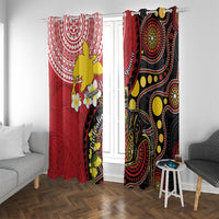 Papua New Guinea And Australia Aboriginal Window Curtain Bird Of Paradise And Kangaroo Together LT05 With Grommets Red - Polynesian Pride