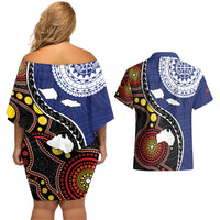 Samoa And Australia Together Couples Matching Off Shoulder Short Dress and Hawaiian Shirt Aboriginal Mix Polynesian