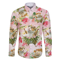 Hawaii Guinea Hula Pig Family Matching Off Shoulder Maxi Dress and Hawaiian Shirt Funny Tropical Style LT05 Dad's Shirt - Long Sleeve Pink - Polynesian Pride