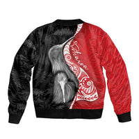 New Zealand Aotearoa Bomber Jacket Kiwi Fern Maori Pattern Red Version