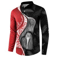 New Zealand Aotearoa Button Sweatshirt Kiwi Fern Maori Pattern Red Version LT05 - Polynesian Pride