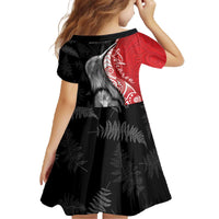 New Zealand Aotearoa Family Matching Off The Shoulder Long Sleeve Dress and Hawaiian Shirt Kiwi Fern Maori Pattern Red Version