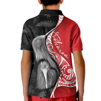 New Zealand Aotearoa Kid Polo Shirt Kiwi Fern Maori Pattern Red Version