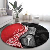New Zealand Aotearoa Round Carpet Kiwi Fern Maori Pattern Red Version