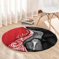 New Zealand Aotearoa Round Carpet Kiwi Fern Maori Pattern Red Version