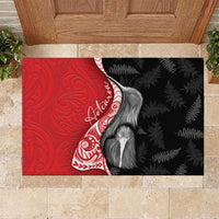New Zealand Aotearoa Rubber Doormat Kiwi Fern Maori Pattern Red Version LT05 Red - Polynesian Pride