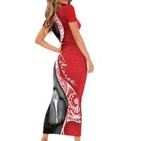 New Zealand Aotearoa Short Sleeve Bodycon Dress Kiwi Fern Maori Pattern Red Version