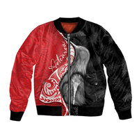 New Zealand Aotearoa Sleeve Zip Bomber Jacket Kiwi Fern Maori Pattern Red Version