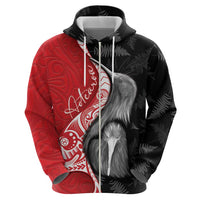 New Zealand Aotearoa Zip Hoodie Kiwi Fern Maori Pattern Red Version