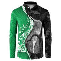 New Zealand Aotearoa Button Sweatshirt Kiwi Fern Maori Pattern Green Version LT05 Green - Polynesian Pride