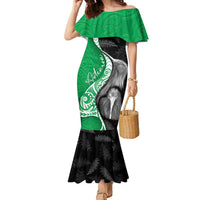 New Zealand Aotearoa Family Matching Mermaid Dress and Hawaiian Shirt Kiwi Fern Maori Pattern Green Version