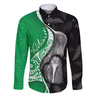 New Zealand Aotearoa Family Matching Off Shoulder Maxi Dress and Hawaiian Shirt Kiwi Fern Maori Pattern Green Version