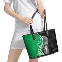 New Zealand Aotearoa Leather Tote Bag Kiwi Fern Maori Pattern Green Version