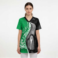 New Zealand Aotearoa Scrub Top Kiwi Fern Maori Pattern Green Version - Polynesian Pride