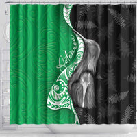 New Zealand Aotearoa Shower Curtain Kiwi Fern Maori Pattern Green Version