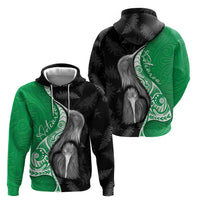 New Zealand Aotearoa Zip Hoodie Kiwi Fern Maori Pattern Green Version