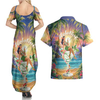 Aloha Hawaii Couples Matching Summer Maxi Dress and Hawaiian Shirt Hula Martini Tropical Vibes - Polynesian Pride