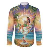 Aloha Hawaii Family Matching Off Shoulder Short Dress and Hawaiian Shirt Hula Martini Tropical Vibes LT05 Dad's Shirt - Long Sleeve Colorful - Polynesian Pride
