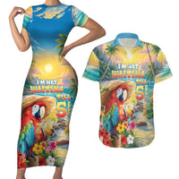 Hawaii Parrot Couples Matching Short Sleeve Bodycon Dress and Hawaiian Shirt Im Not Waiting Till 5 Oclock