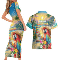 Hawaii Parrot Couples Matching Short Sleeve Bodycon Dress and Hawaiian Shirt Im Not Waiting Till 5 Oclock