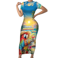 Hawaii Parrot Family Matching Short Sleeve Bodycon Dress and Hawaiian Shirt Im Not Waiting Till 5 Oclock