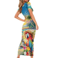 Hawaii Parrot Family Matching Short Sleeve Bodycon Dress and Hawaiian Shirt Im Not Waiting Till 5 Oclock