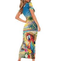 Hawaii Parrot Short Sleeve Bodycon Dress Im Not Waiting Till 5 Oclock - Polynesian Pride