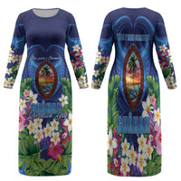 Guam Liberation Day Family Matching Long Sleeve Bodycon Dress and Hawaiian Shirt Pas Para I Chamoru LT05 Mom's Dress Navy - Polynesian Pride