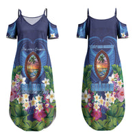 Guam Liberation Day Family Matching Summer Maxi Dress and Hawaiian Shirt Pas Para I Chamoru LT05 Mom's Dress Navy - Polynesian Pride