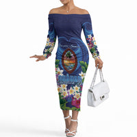 Guam Liberation Day Off The Shoulder Long Sleeve Dress Pas Para I Chamoru LT05 Women Navy - Polynesian Pride