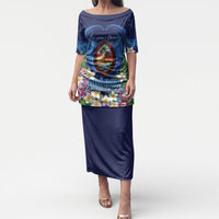 Guam Liberation Day Puletasi Pas Para I Chamoru LT05 Long Dress Navy - Polynesian Pride