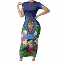 Guam Liberation Day Short Sleeve Bodycon Dress Pas Para I Chamoru LT05 Long Dress Navy - Polynesian Pride