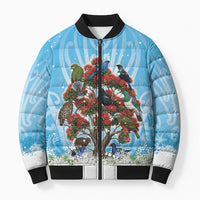 New Zealand Birds Christmas Bomber Puffer Jacket Pohutukawa Xmas Tree