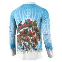 New Zealand Birds Christmas Button Sweatshirt Pohutukawa Xmas Tree