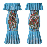 New Zealand Birds Christmas Couples Matching Mermaid Dress and Hawaiian Shirt Pohutukawa Xmas Tree