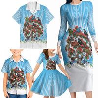 New Zealand Birds Christmas Family Matching Long Sleeve Bodycon Dress and Hawaiian Shirt Pohutukawa Xmas Tree LT05 - Polynesian Pride