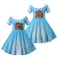 New Zealand Birds Christmas Family Matching Mermaid Dress and Hawaiian Shirt Pohutukawa Xmas Tree LT05 Daughter's Dress Blue - Polynesian Pride