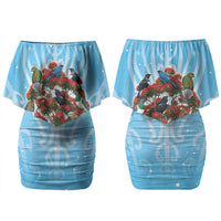 New Zealand Birds Christmas Family Matching Off Shoulder Short Dress and Hawaiian Shirt Pohutukawa Xmas Tree