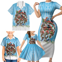New Zealand Birds Christmas Family Matching Short Sleeve Bodycon Dress and Hawaiian Shirt Pohutukawa Xmas Tree LT05 - Polynesian Pride