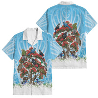 New Zealand Birds Christmas Family Matching Short Sleeve Bodycon Dress and Hawaiian Shirt Pohutukawa Xmas Tree LT05 Dad's Shirt - Short Sleeve Blue - Polynesian Pride