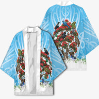 New Zealand Birds Christmas Kimono Pohutukawa Xmas Tree