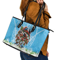New Zealand Birds Christmas Leather Tote Bag Pohutukawa Xmas Tree