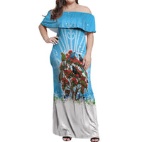 New Zealand Birds Christmas Off Shoulder Maxi Dress Pohutukawa Xmas Tree