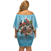 New Zealand Birds Christmas Off Shoulder Short Dress Pohutukawa Xmas Tree LT05 - Polynesian Pride