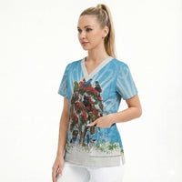 New Zealand Birds Christmas Scrub Top Pohutukawa Xmas Tree