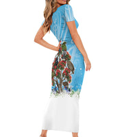 New Zealand Birds Christmas Short Sleeve Bodycon Dress Pohutukawa Xmas Tree